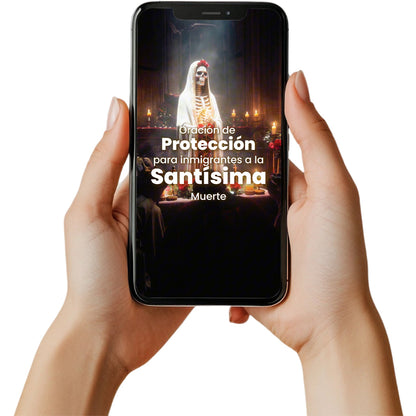 Oración virtual para inmigrantes a la Santa muerte blanca con foto personalizado