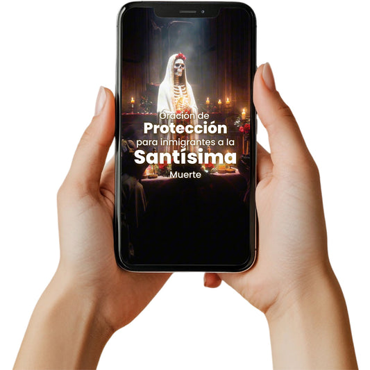 Oración virtual para inmigrantes a la Santa muerte blanca con foto personalizado