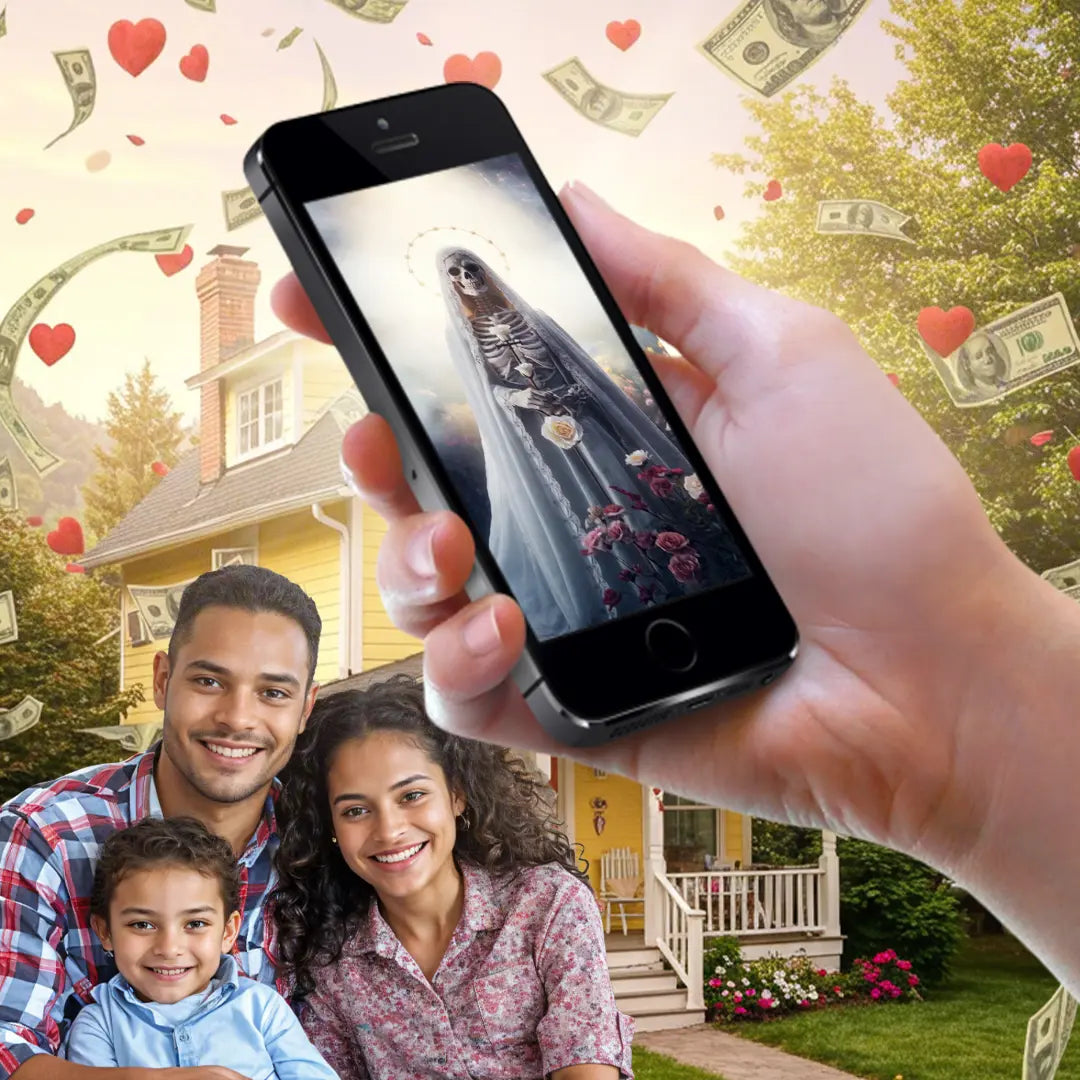 Oração virtual pelos imigrantes para a Santa Morte Branca com foto personalizada